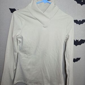 Cream & Blue Turtleneck Long Sleeve Top